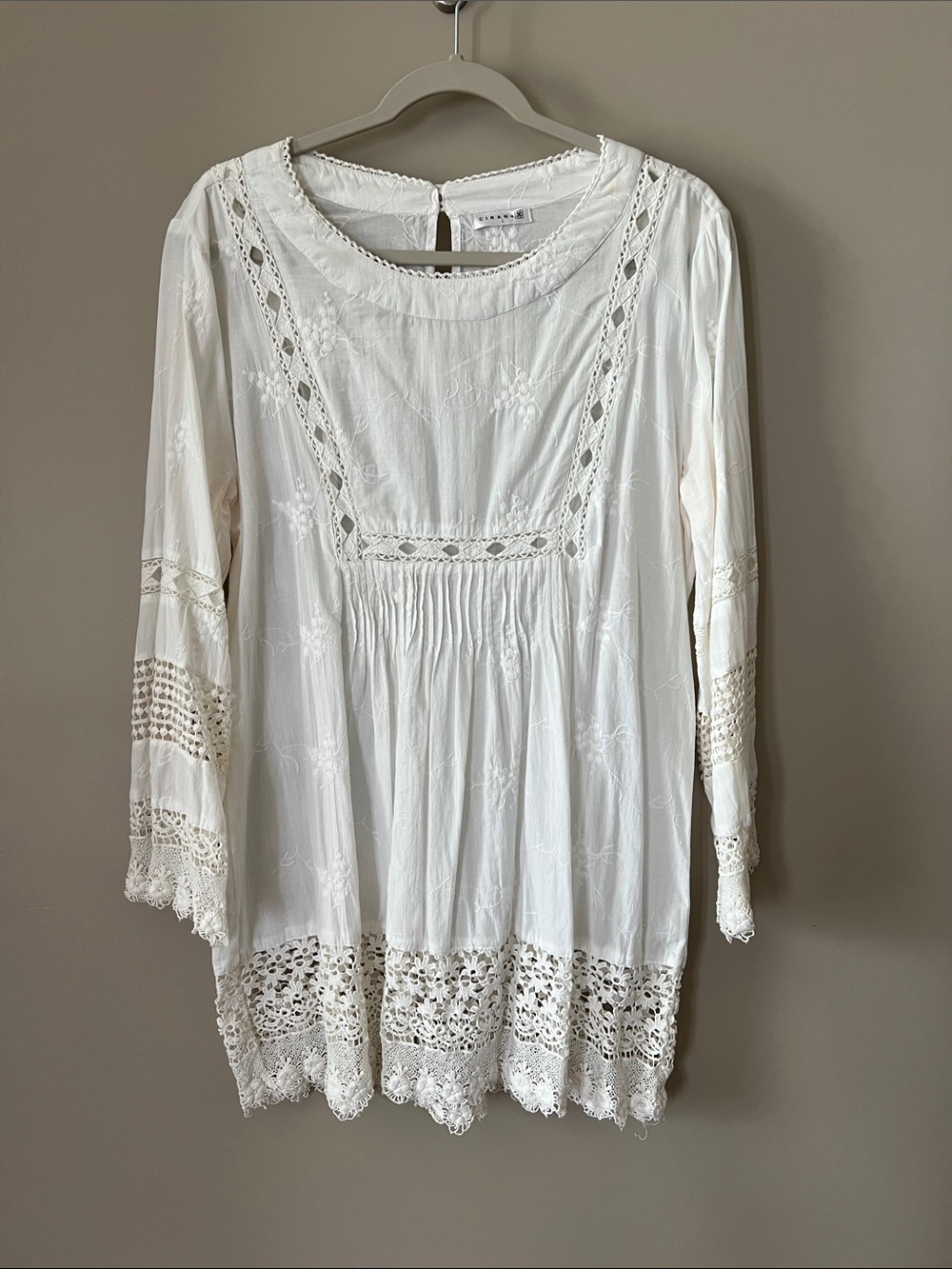 Boho Lace-Trim White Tunic Top